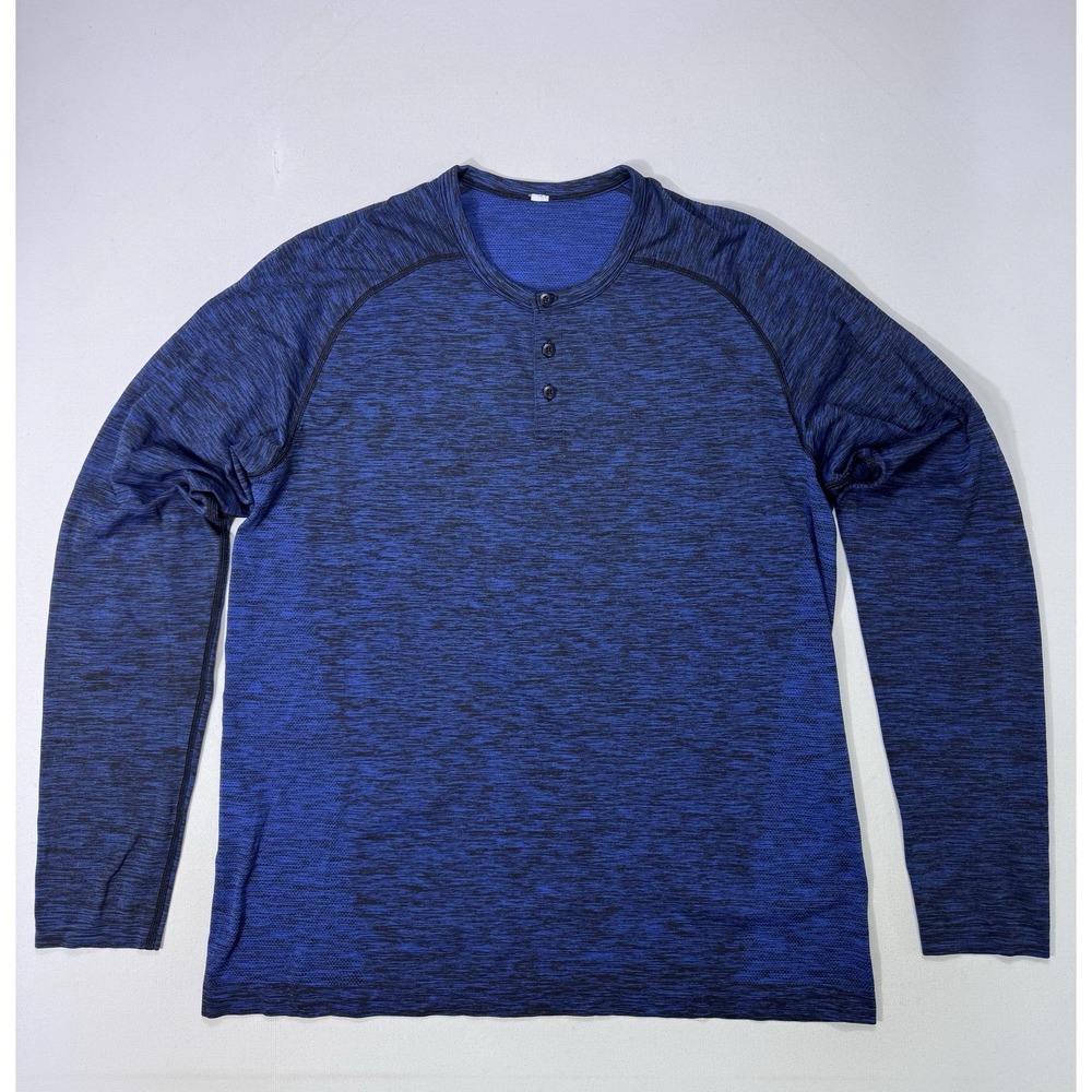 Lululemon Metal Vent Tech Henley Shirt Mens XL Blue Performance Gym Training Tee